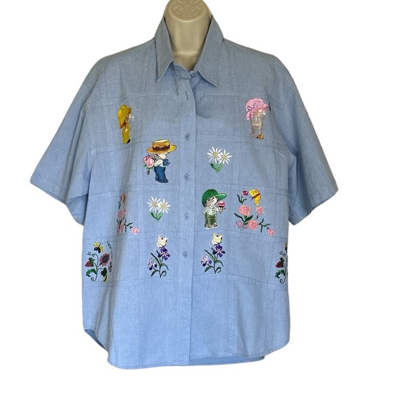 Ol’ Paint Tops - Vintage Embroidered Blue Button Down Shirt